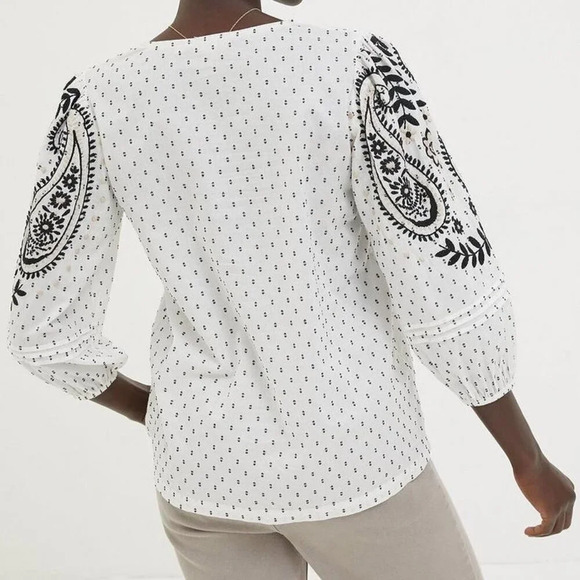 Fat Face Imogen Embroidered Blouse Size Large Peasant Boho Hippie Balloon Sleeve - Picture 2 of 16